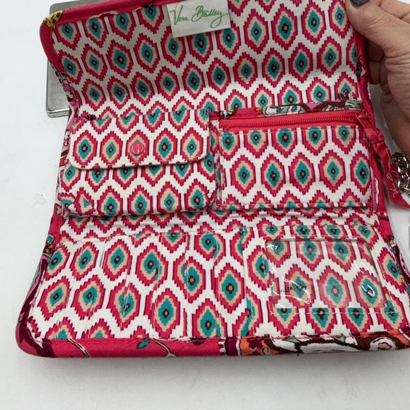 Vera Bradley Tutti Frutti Quilted Cotton Tri-Fold Wallet Clutch with Chain Strap - Picture 8 of 12